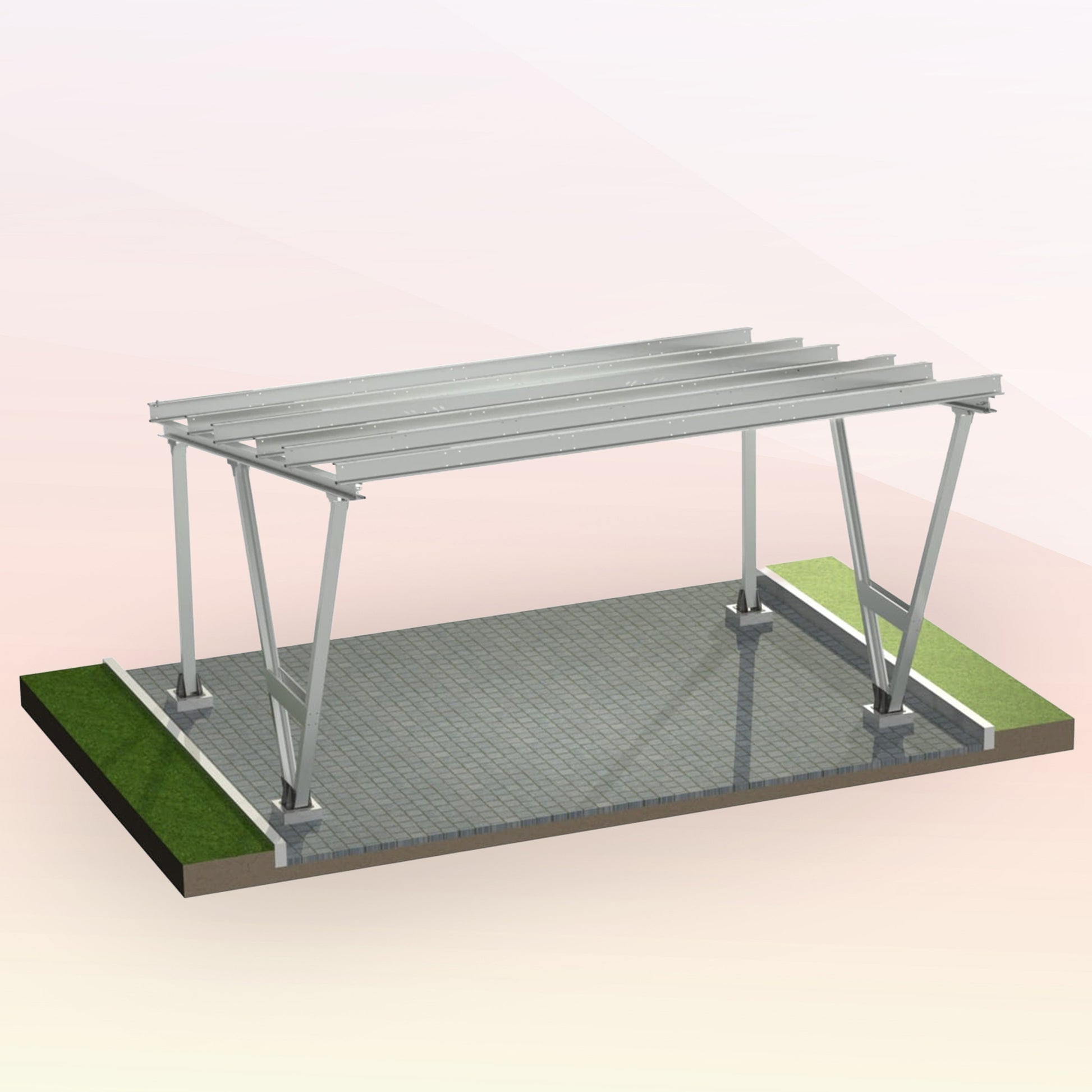2er Solarcarport – Konstruktion mit oder ohne PV-Modulen