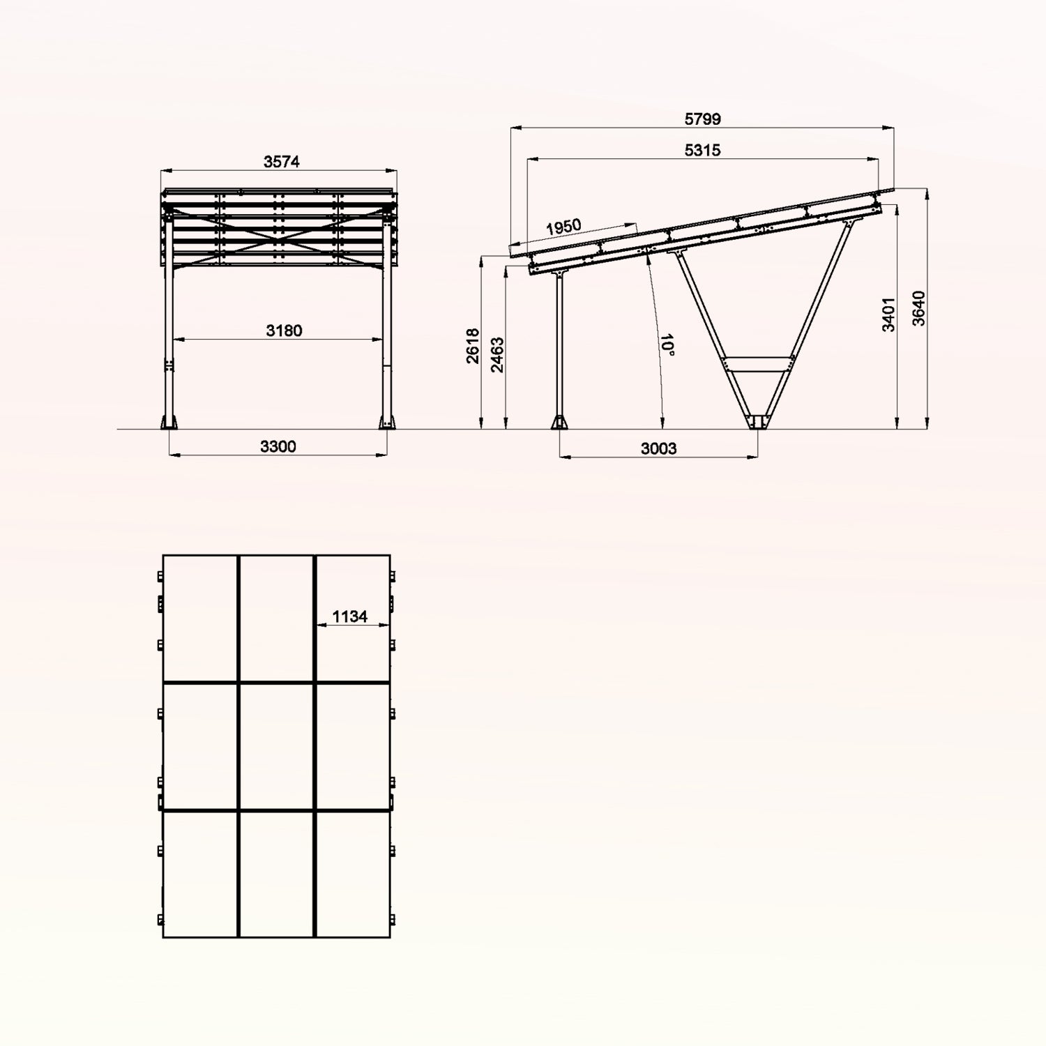 1er Solarcarport  – Konstruktion mit oder ohne PV-Modulen