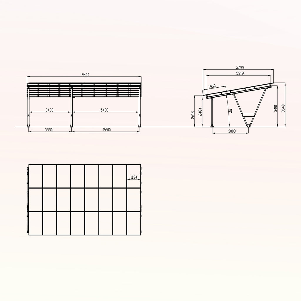 3er Solarcarport – Konstruktion mit oder ohne PV-Modulen