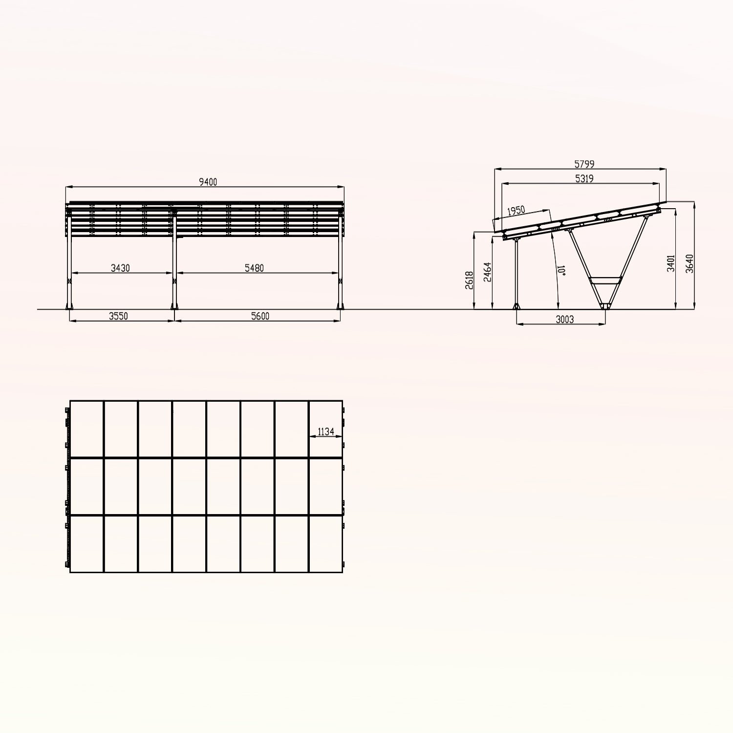 3er Solarcarport – Konstruktion mit oder ohne PV-Modulen