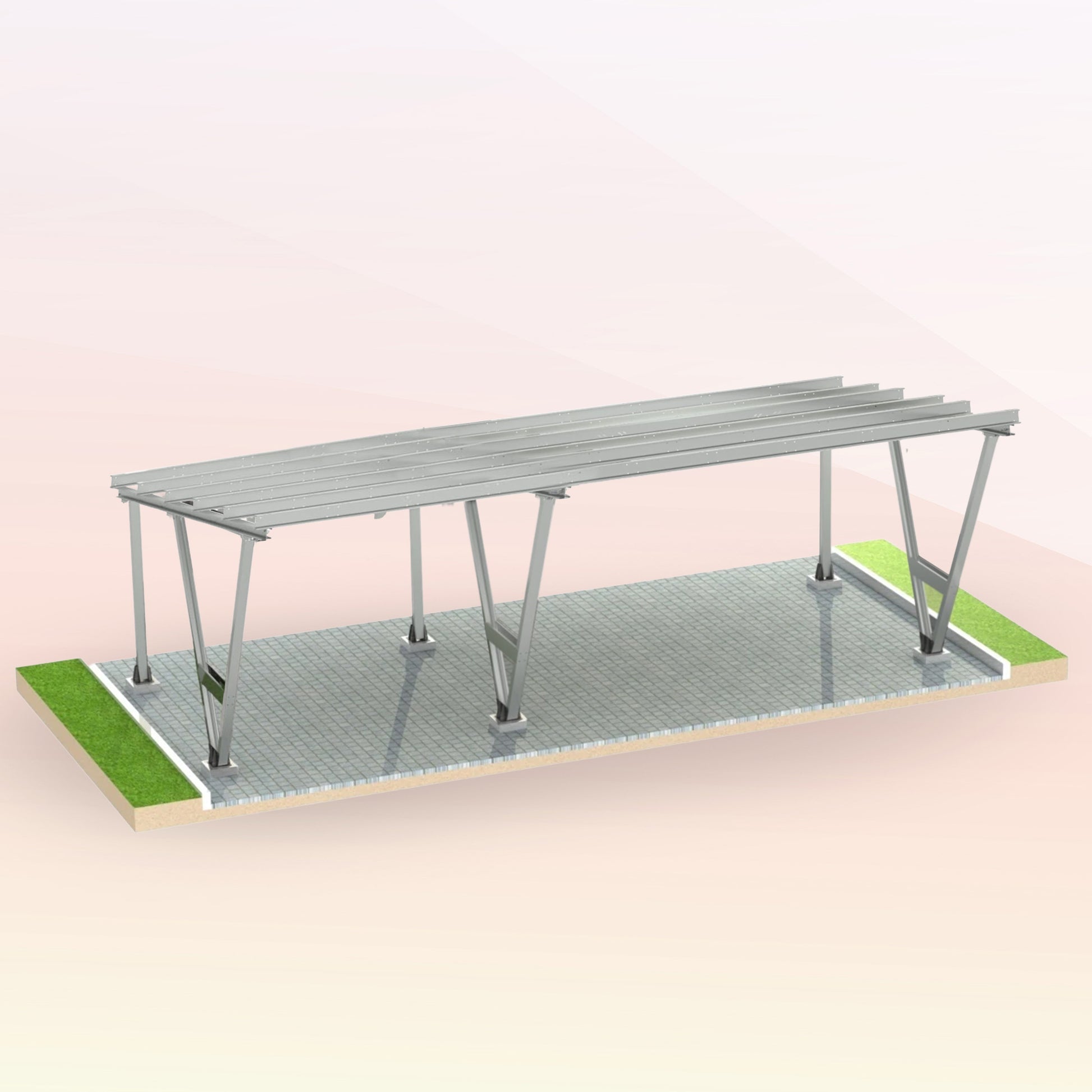 3er Solarcarport – Konstruktion mit oder ohne PV-Modulen